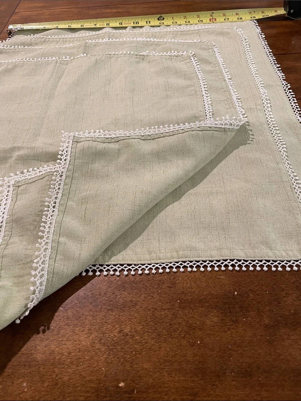 Lenox Sage Green Linen Cocktail Napkins with White Crochet Edge - Set of 4